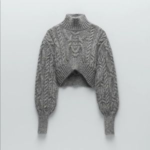 Zara Cropped Cable Knit Sweater | Size Small | Grey